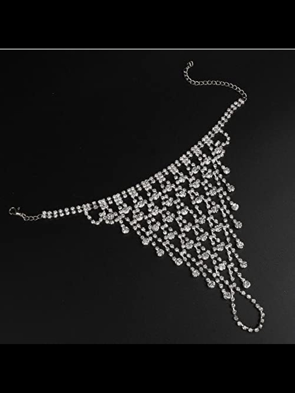 Crystal Fringe/mesh Style  Statement Hand & Finger Bracelet  in Silver Tone.